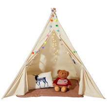 SKYSHALO Kids Play Teepee for 1-5 Yrs, Indoor/Outdoor Tent with Windows, Mat & Decor Balls, Beige - Compatible with SKYSHALO Accessories