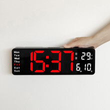 LED digitális falióra, elektronikus fali dátum, falra szerelhető, piros, 13 hüvelykes