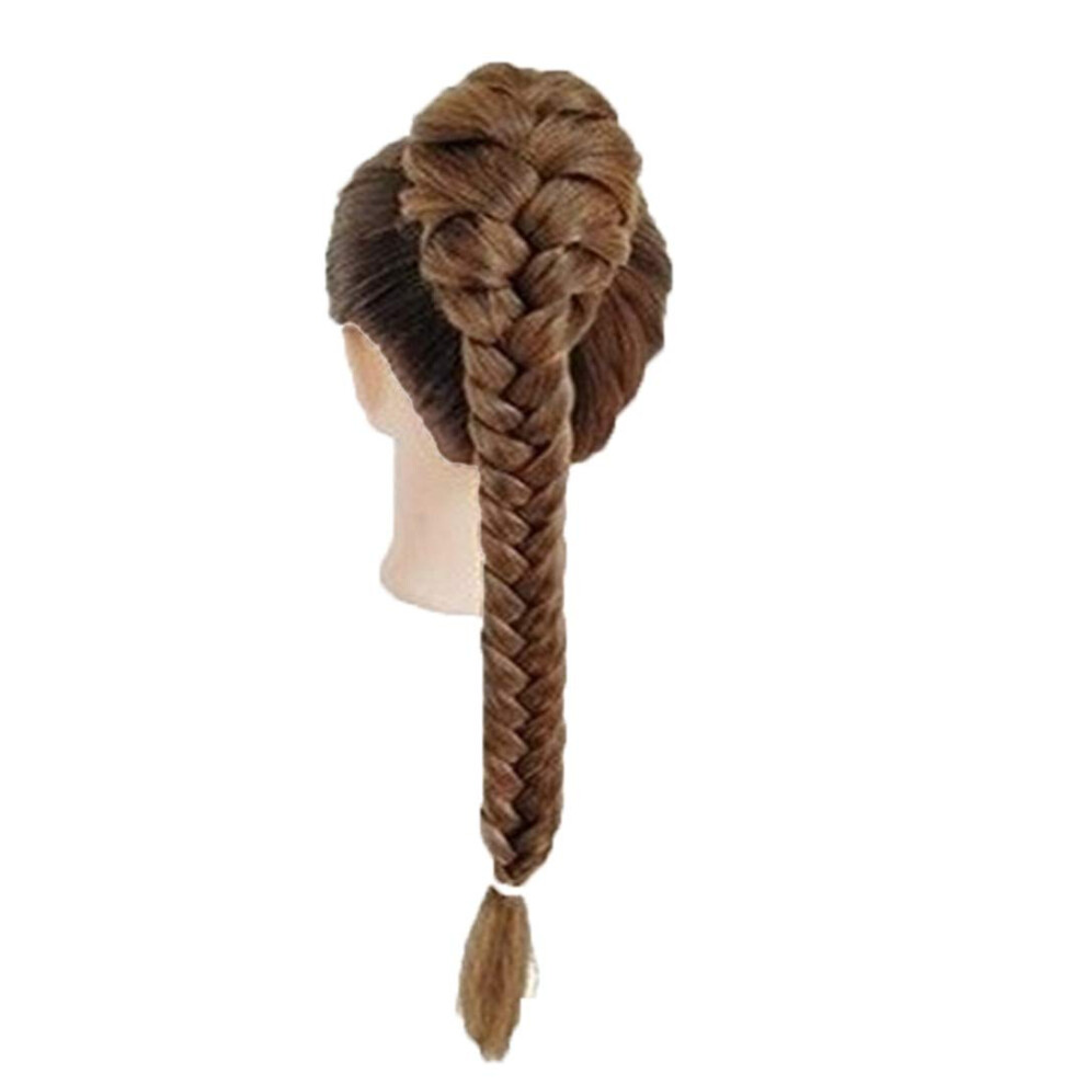 Unisex Brown Light Ponytail Hairpiece 60Cm Braided Fishtail Synthetic Wig Drawstring Secure Fit Natural Look