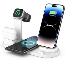 Stație de încărcare wireless EGYMEN15W 6 în 1 - Rotație la 360, încărcare rapidă pentru ceas inteligent și căști