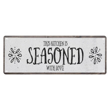 Targa in metallo "This Kitchen is Seasoned With Love", 6x16 pollici, decorazione murale vintage per cucina, bar, taverna, compatibile con arte