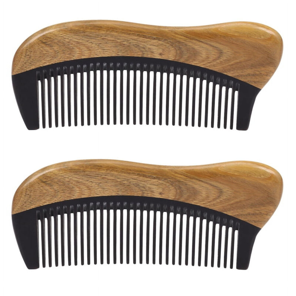 Unisex Green,Black 2X Natural Green Sandalwood Hair Comb - No Static Wooden Fine Tooth Black Horn Comb (Green Sandalwood)