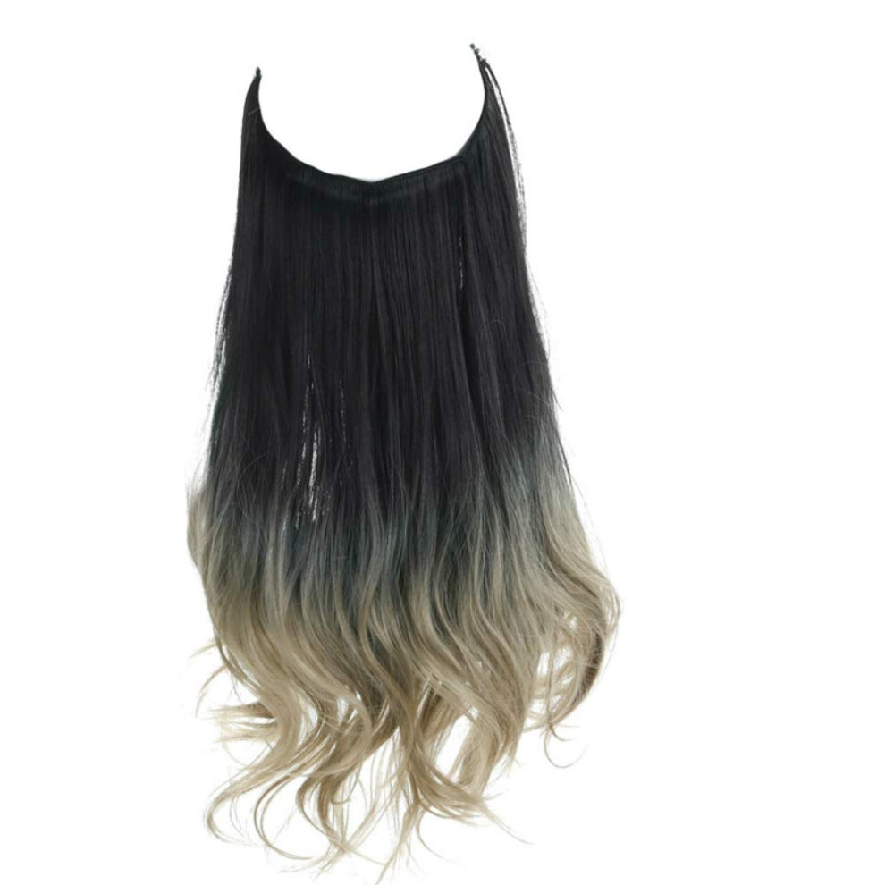 Synthetic Natural Wave Clip In Hair Extensions Ombre Balayage Invisible Wire 12inches 24#