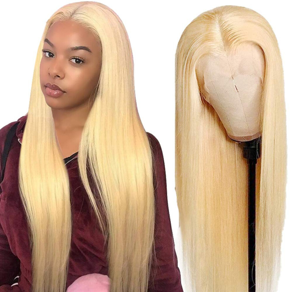 Unisex 613 Blonde Lace Front Wig 13X1 Straight Human Hair, Pre Plucked With Baby Hair, 150% Density
