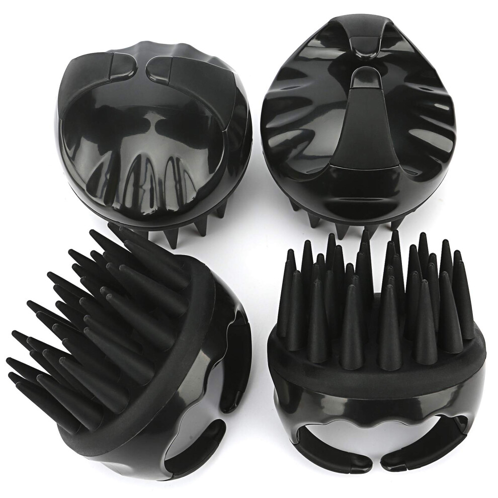 Black Scalp Massager Shampoo Brush Set, Silicone Bristles For Hair Growth, Nonslip Grip, 4 Pack