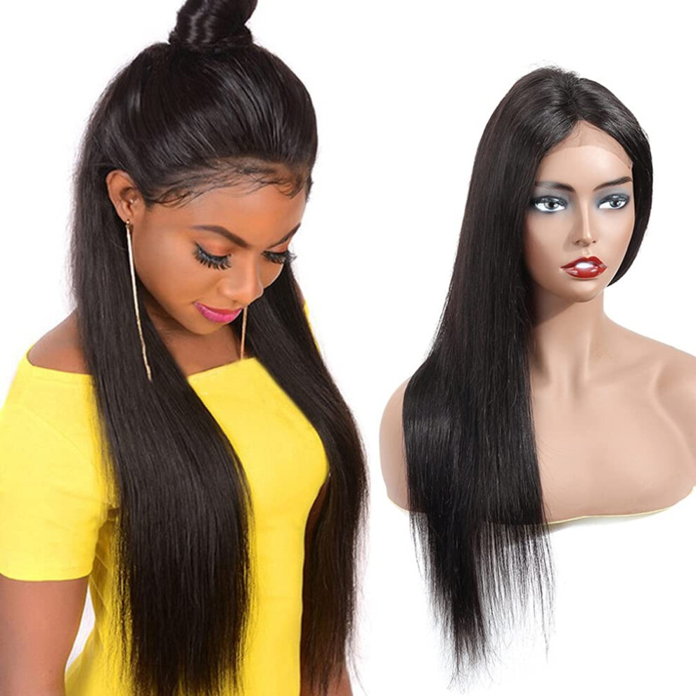 Unisex Lace Front Wigs Human Hair 13X4 Straight Brazilian Virgin Wig 28 Inch Pre Plucked With Baby Hair