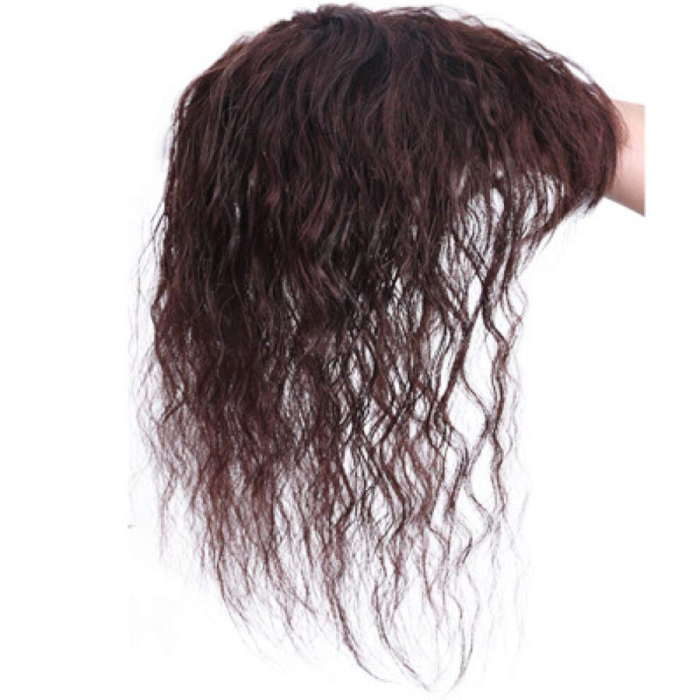 Human Hair Wig for Women 25cm Curly Hair Topper Natural Look with  Bangs Dark Brown