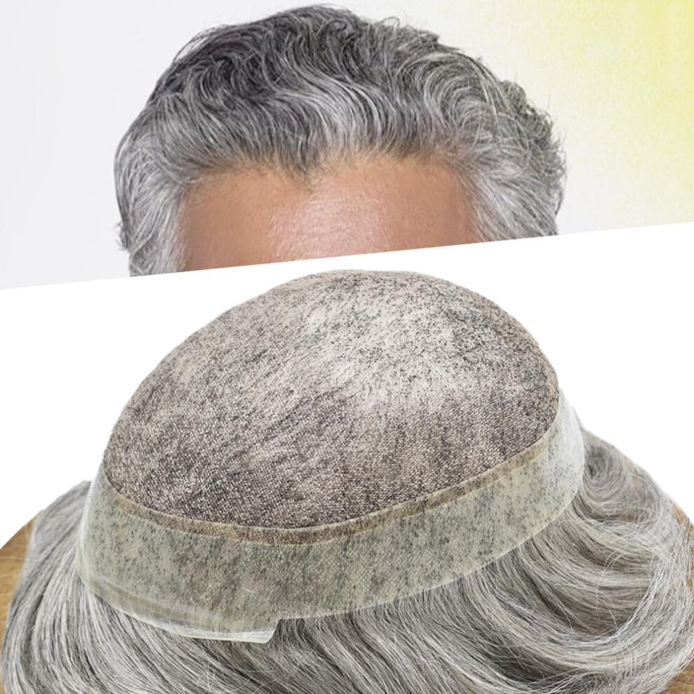 Unisex Grey Mens Toupee Human Hair Hairpiece With Undetectable Hairline, French Lace Base, All 6X8