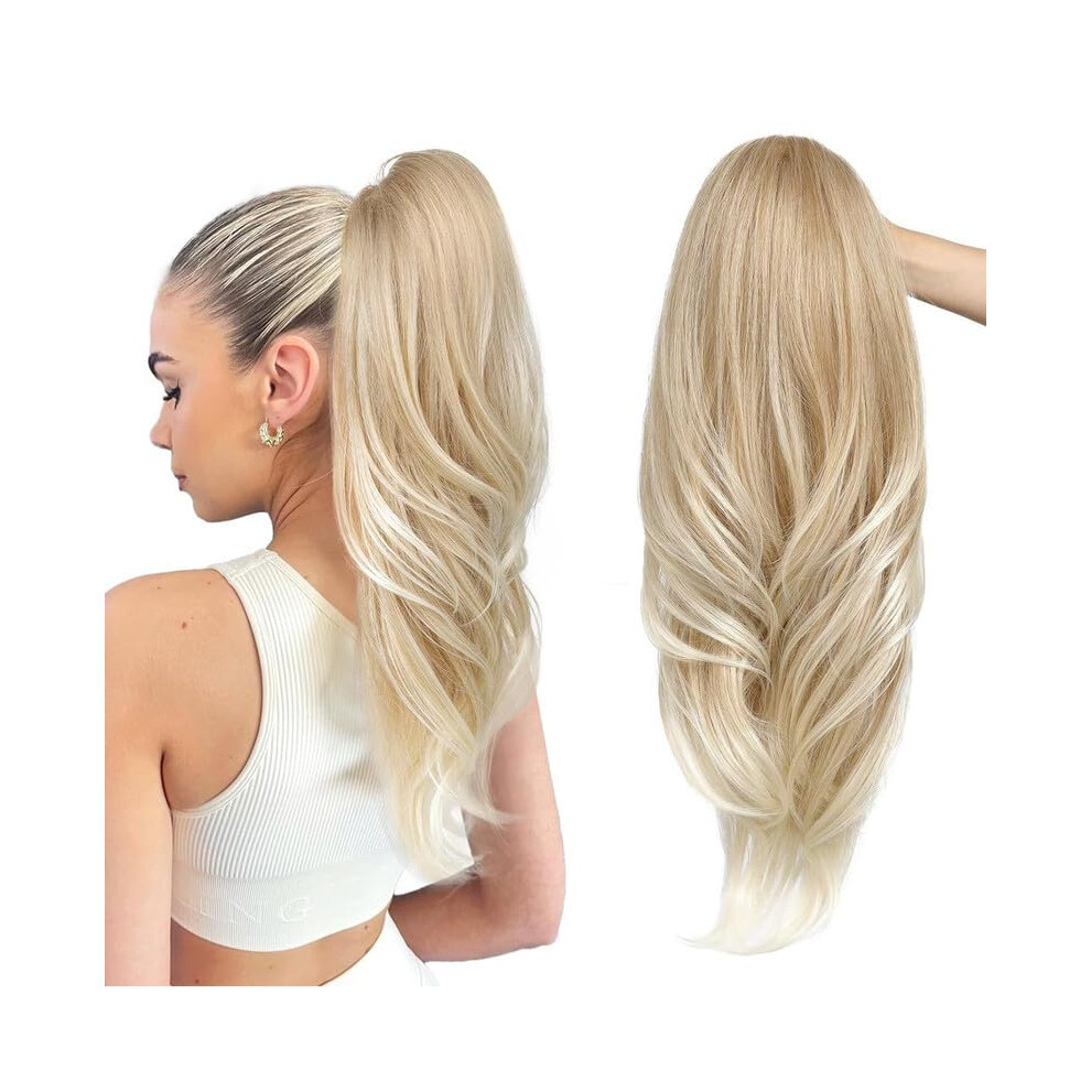 Unisex 20 Inch Ombre Blonde Ponytail Extension, Natural Wavy Heat Resistant Drawstring Hairpiece