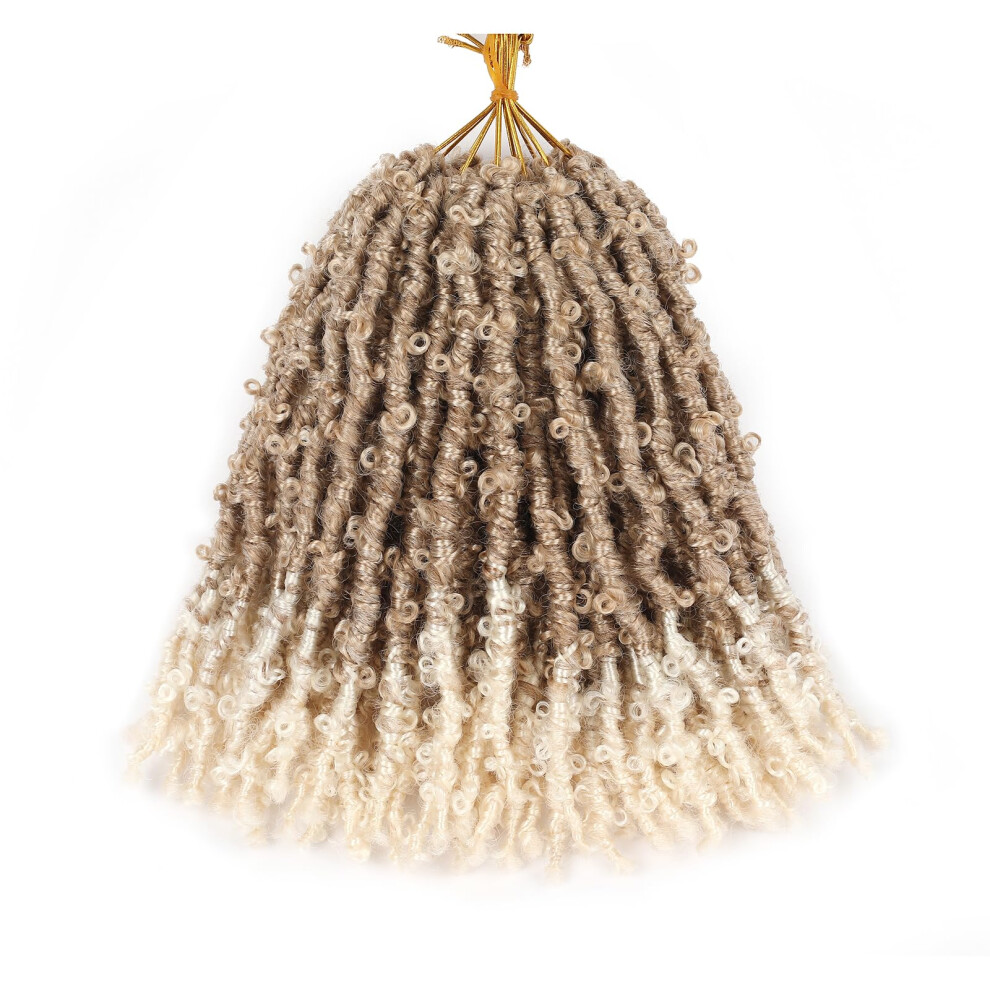 Unisex Butterfly Locs Crochet Hair 10 Inch Prelooped Faux Locs For Women T27/613 Blonde Ombre 6 Packs