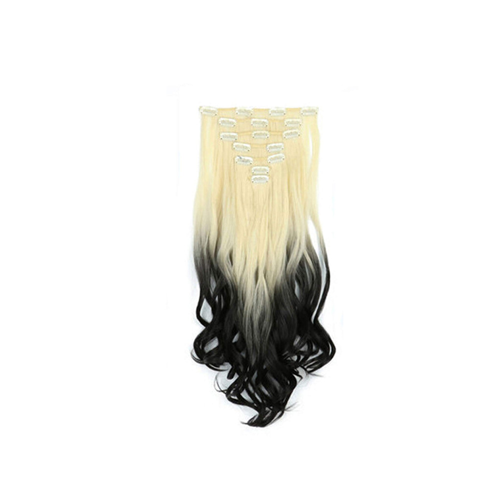 Unisex 24 Inch 7Pcs Double Weft Clip In Hair Extensions For Women, Gradient Long Curly Wavy A9, Instant Volume Boost