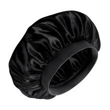 Black Satin Sleep Bonnet Double Layer Silk Hair Cap for Curly Hair Protection Men Women Kids
