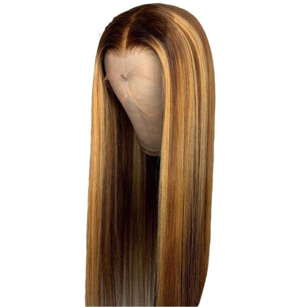 Unisex Brazilian Remy Human Hair Wig 18 Inch Honey Blonde 13X4 Lace Front Sleek Straight Natural Hairline