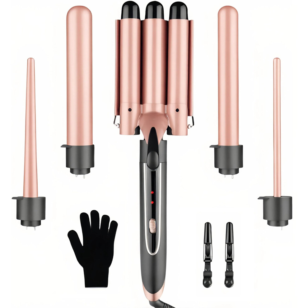 5 in 1 Curling Iron Set with Interchangeable Barrels, PTC Ceramic Wand, Dual Voltage Hair Styler