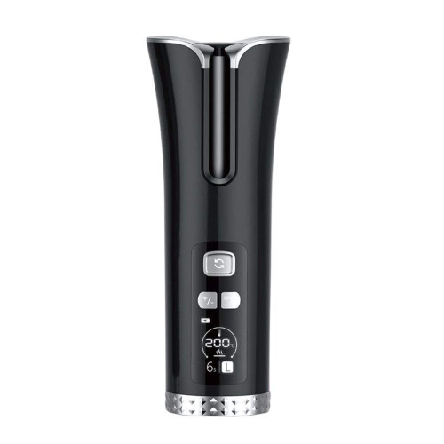 Automatic Curling Iron with LCD Display, Cordless Ceramic Rotating Wand, AntiSticking Sensor, Black