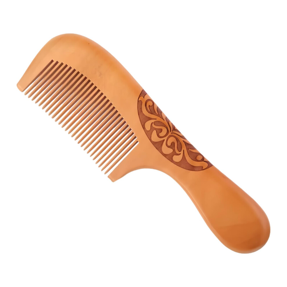 Unisex Peach Wooden Anti Static Hair Comb Hand Carved Wood For Thick Curly Straight Hair Scalp Massage