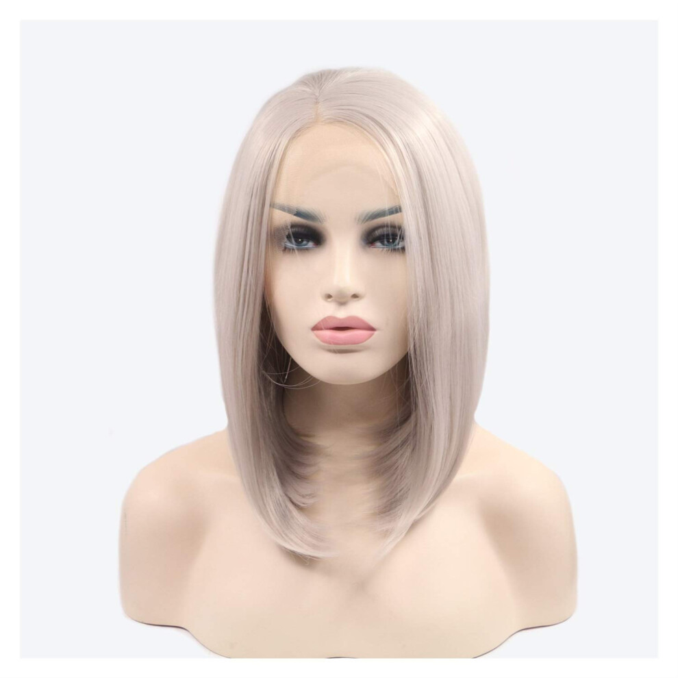Unisex Silver Long Wavy Platinum Blonde Lace Front Cosplay Wig Heat Resistant Harajuku Style Natural Bangs