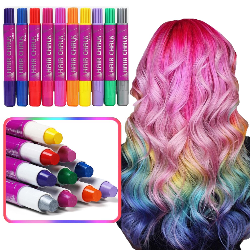 Temporary Hair Color Hair Chalk Set, 10 Washable NonToxic Sticks for Kids Teens Cosplay Party