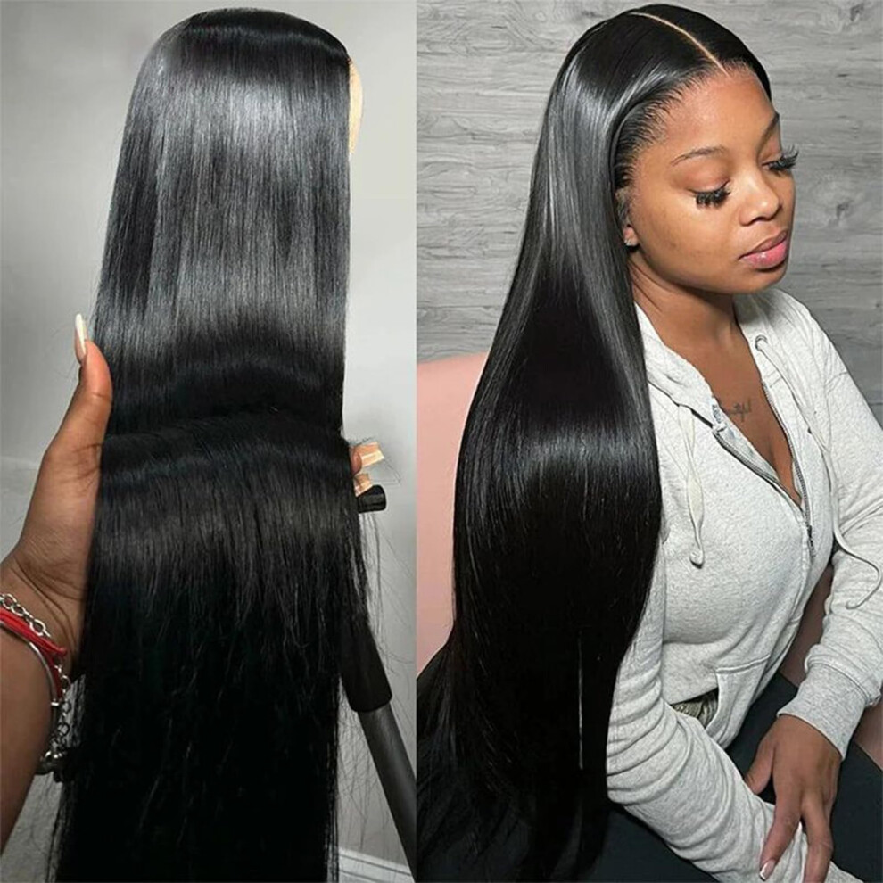 Unisex 32 Inch 13X6 Hd Lace Front Human Hair Wig 200 Density Straight Brazilian Virgin Hair Glueless Pre Plucked Natural Hairline