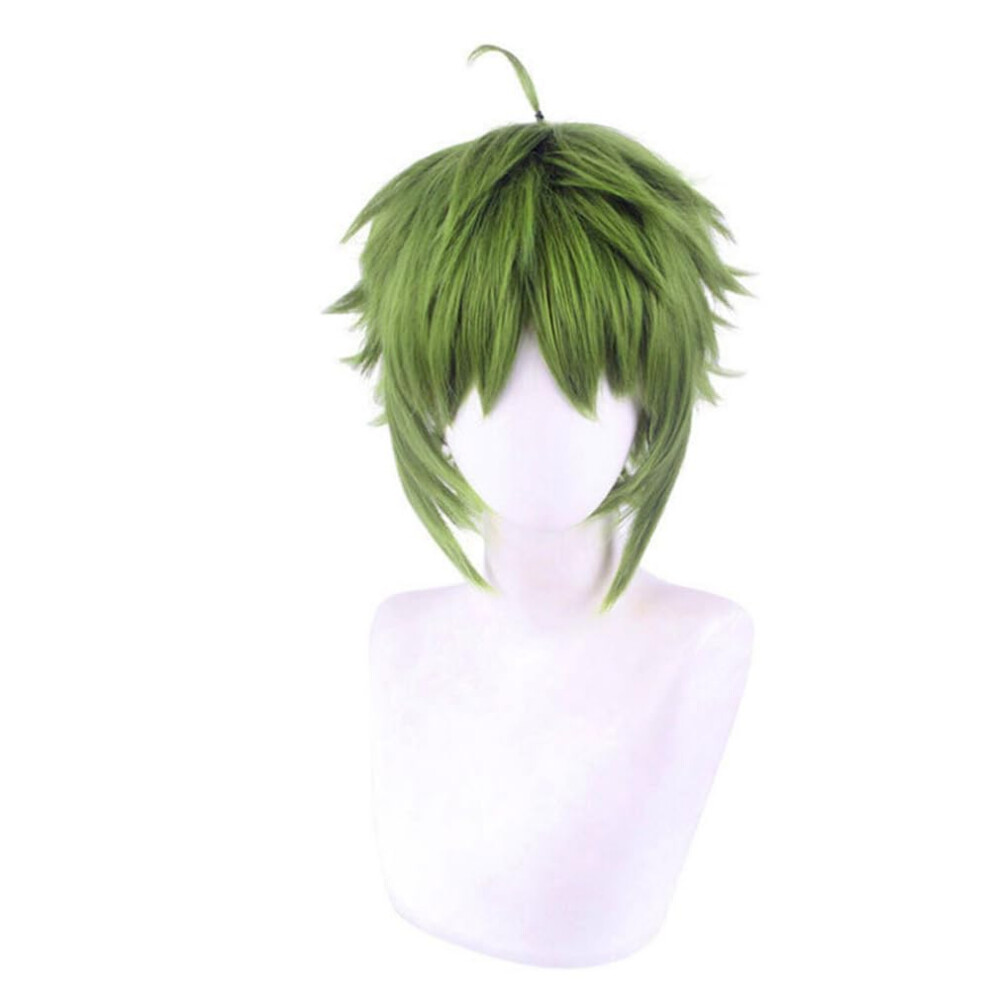 Unisex Green Cosplay Wig Short Curly Heat Resistant Anime Sylphiette With Wig Cap For Halloween