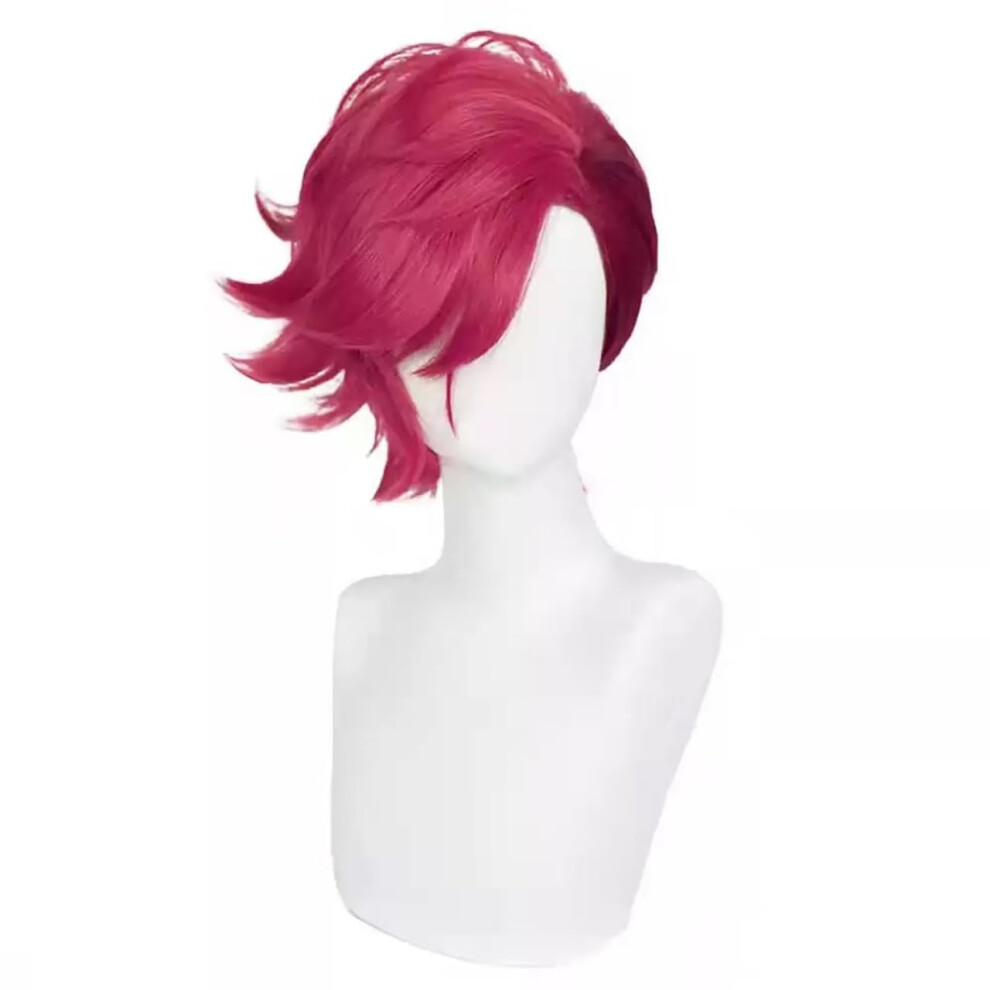 Unisex Red Cosplay Wig With Bangs Heat Resistant Fiber Short Synthetic Hair For Halloween Costume
