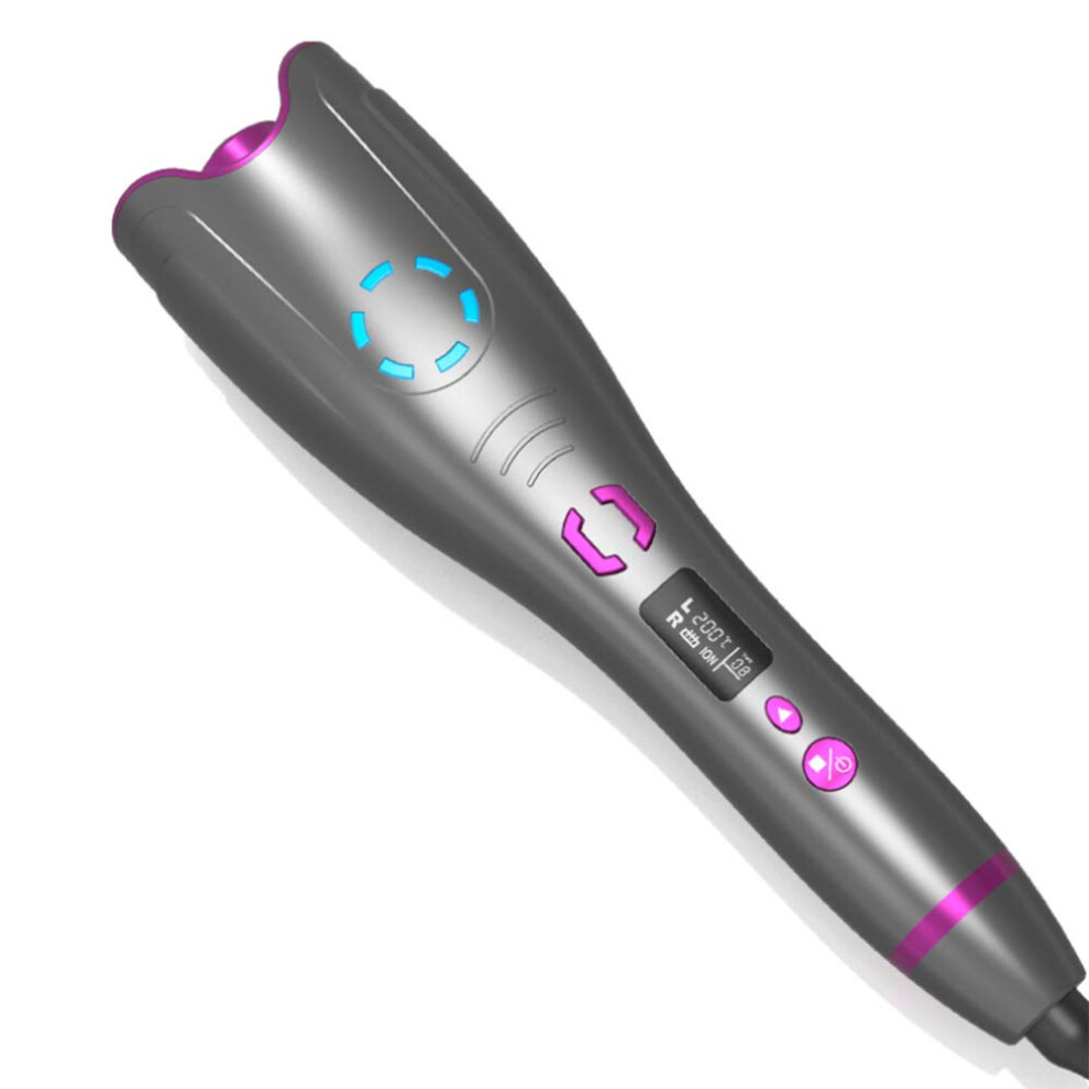 Gray Automatic Hair Curler Curling Iron Usb Rechargeable Ceramic Tourmaline With Lcd Display