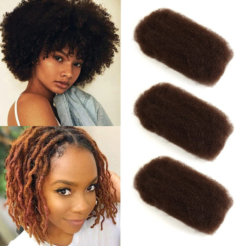 Unisex Brown Afro Kinky Human Hair 10A Grade Extensions For Dreadlocks And Twist Braiding 3Pcs Medium