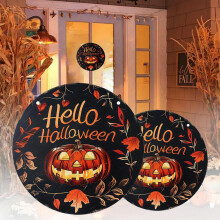 Díol Deiridh! Imréiteach Maisiúcháin Doras Saoire Poaug, Maisiú Baile Oíche Shamhna Pumpkin Oíche Shamhna Comhartha Babhta Adhmaid