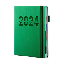 En 2024, l'agenda quotidien est de 365 jours, le planning quotidien tient sur une seule page et les fournitures de bureau sont vertes.