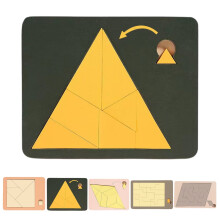 Dreieckspuzzle, unregelmäßiges Holzpuzzle, verschwundenes Quadrat, verschwindendes Dreiecksdesign, Triangulator-Denkspiel