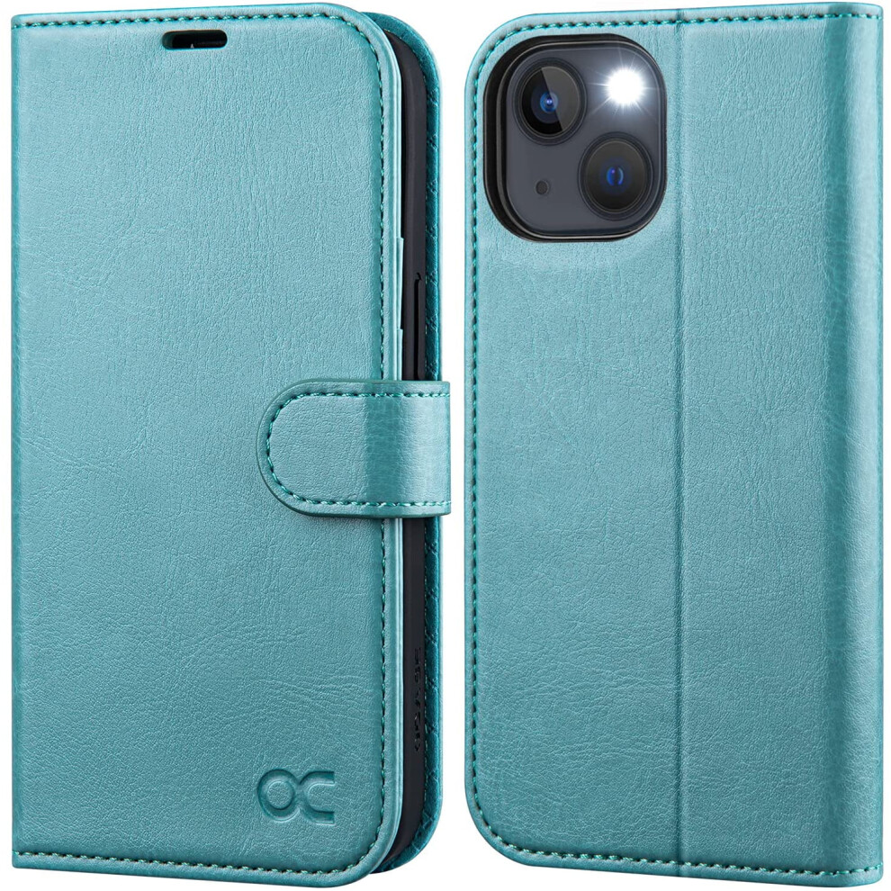 Ocase Compatible With Iphone 13 Wallet Case, Pu Leather Flip Folio With Card Holders, Rfid Blocking, Kickstand, Shockproof Tpu Inner Shell, Mint 9191629146475