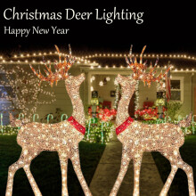 SUSUchens Kerstverlichting Rendierdecoraties Lichtgevende Plastic Hertenornamenten met LED-lampjes voor Binnen en Buiten Kerstversiering Geel