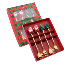 Ensemble de couverts de Noël, cuillère à dessert et fourchette en acier inoxydable, cuillère à café avec pendentif, coffret cadeau - Compatible