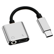 Cuibheoir Fuaime USB C go 3.5mm Uillinn Dhíreach do Chluasáin Cineál C, Ag luí le Seaicéid Muirir USB A/C