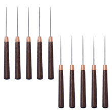Wooden Handle Awl 10 Pcs DIY Leather Craft Supplies Thin Punch Hole Stainless Steel
