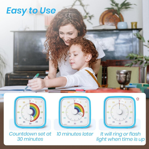 Rainbow Disk Visual Timer for Kids with Protective Case for Classroom Office Kitchen(Grey) 2
