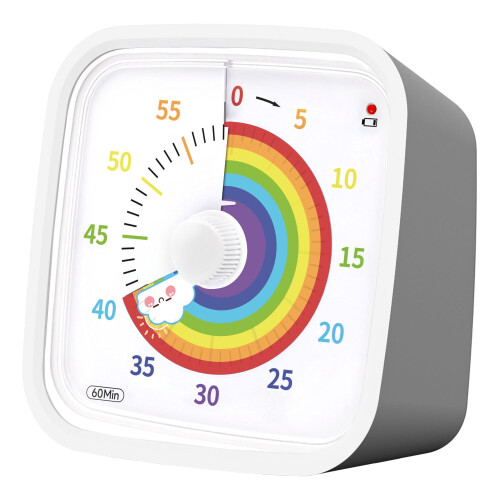 Rainbow Disk Visual Timer for Kids with Protective Case for Classroom Office Kitchen(Grey)