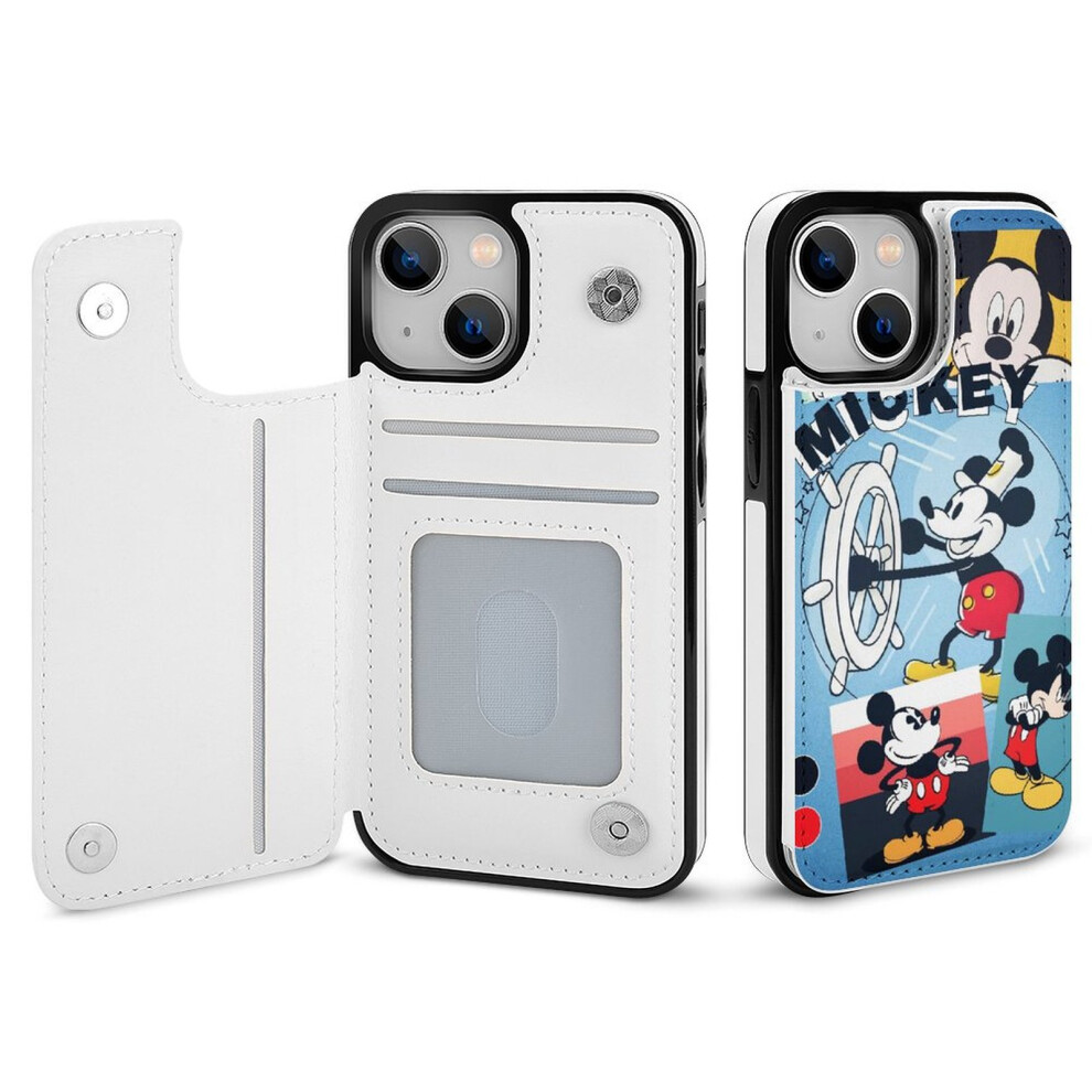 Mickey Mouse Compatible Iphone 14 Wallet Case With Card Holder, Pu Leather Folio, Double Magnetic Clasp & Shockproof Cover For Women/Girls 9048212014843