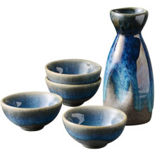 Japanese Ceramic Sake Set, 5-Piece Traditional Porcelain Cups & Wine Glasses, compatible with sake brewing tools