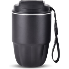 Coffee Thermos, Mini Insulated Coffee Mug, Stainless Steel Lining + Double Spout for Drinking, Leak Proof, 320ml Black