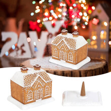 Weihnachtsgeschenk Ozmmyan Weihnachtskamin aus Kunstharz, Schnee-Winterhütte mit 2 Räucherstäbchen und Räucherkegeln, Kamindekoration für