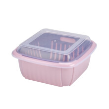 Gnobogi Dwuwarstwowy kosz ociekowy z pokrywką, kosz do mycia warzyw i owoców do lodówki, plastikowy organizer kuchenny poniżej 20 USD