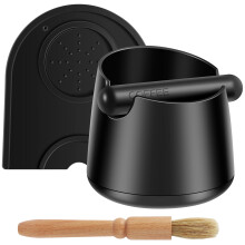 Grusce Contenitore per fondi di caffè con tappetino in silicone e spazzola in legno, barra rimovibile, antiscivolo, antiurto, contenitore portatile