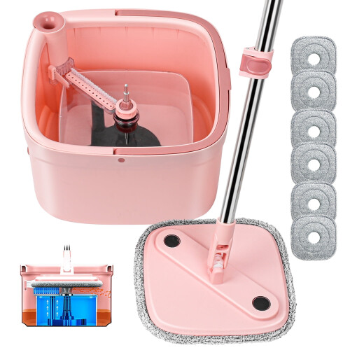 Σφουγγαρίστρα και κουβάς Pink6PC με τηλεσκοπική ανοξείδωτη λαβή, σετ σφουγγαρίστρας