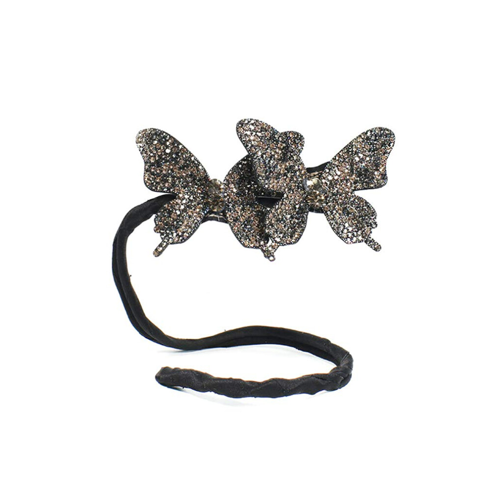 Unisex Black Elegant Rhinestone Butterfly Hair Bun Maker For Quick Updo Styling, Secure Hold, 34Cm