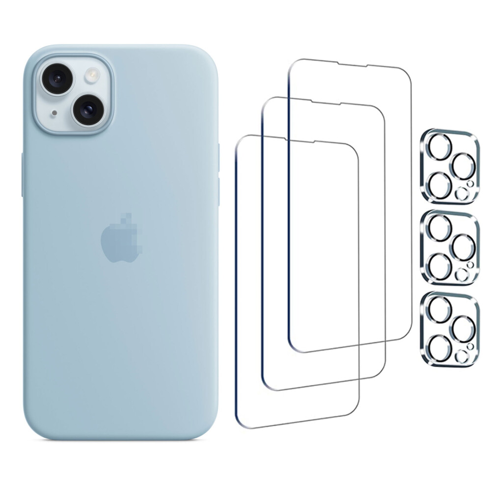 Compatible With Iphone 15 Plus Silicone Phone Case With Magsafe 6.7"In (Light ) And Protective Film*3 And Lens Protective Film*3 Blue 9191629677474
