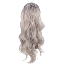 Perruque longue bouclée grise tendance en fibre résistante à la chaleur, perruque complète pour femmes