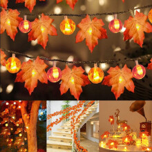 Guirlanda de Ação de Graças Sinhoon - 1,5 m com 10 LEDs em formato de abóbora e folha de bordo, decoração de outono para ambientes internos e