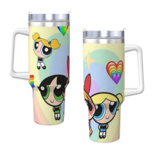 Cupán Inslithe Folúis Cruach Dhosmálta 40oz H2.0 Na Cailíní Powerpuff, le Clúdach agus Tuí, le haghaidh Uisce, Tae Oighir nó Caife, agus