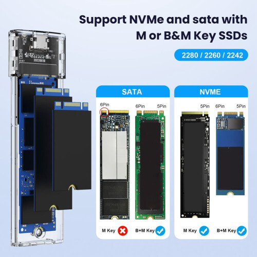 Box per SSD M.2 NVMe SATA Box per hard disk mobile M.2 Box per hard disk mobile M.2 Box per hard disk 2242/2260/2280 1